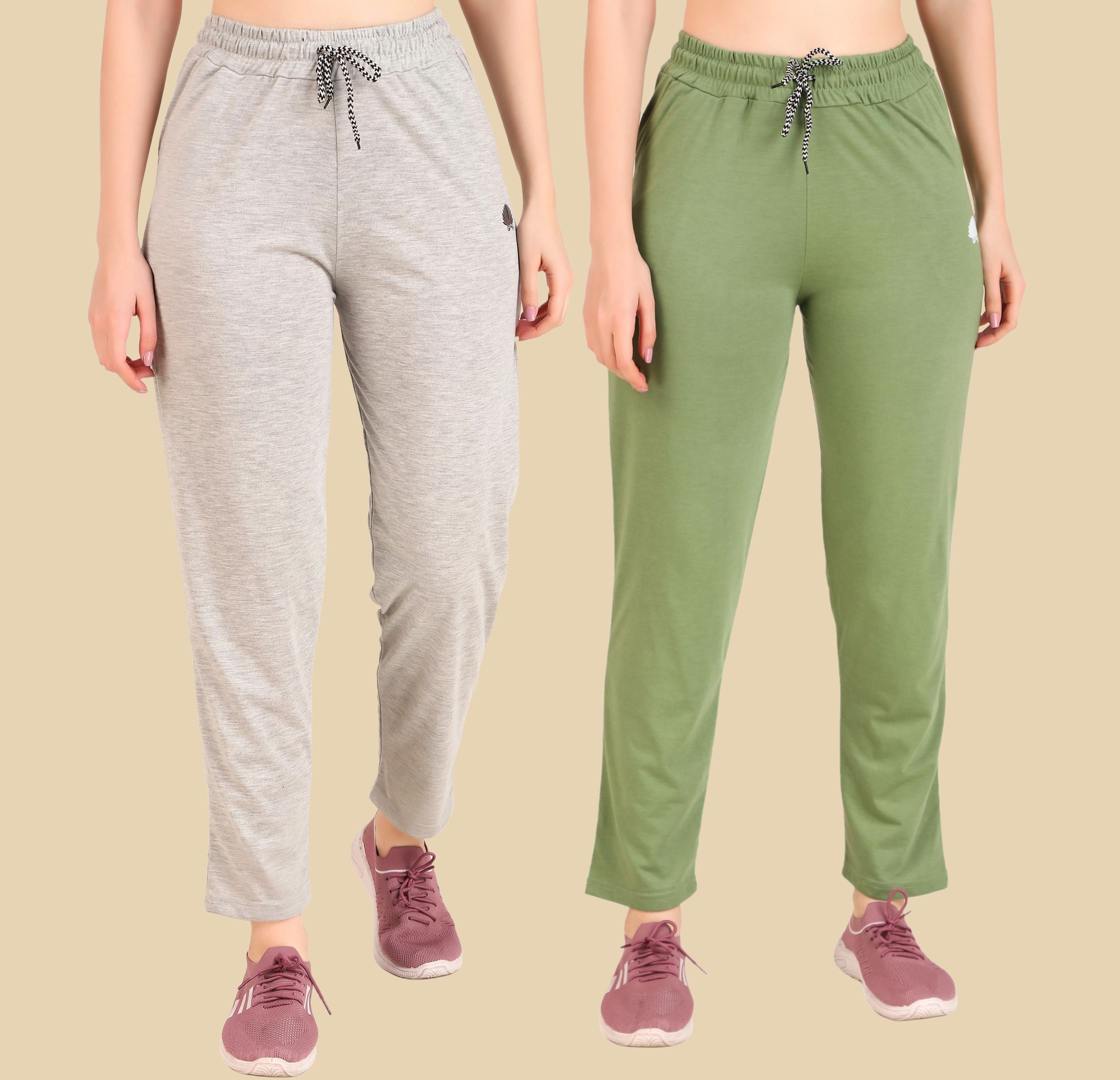 gaa Pack of 2 Women Solid Grey, Light Green Track Pants-picture-40