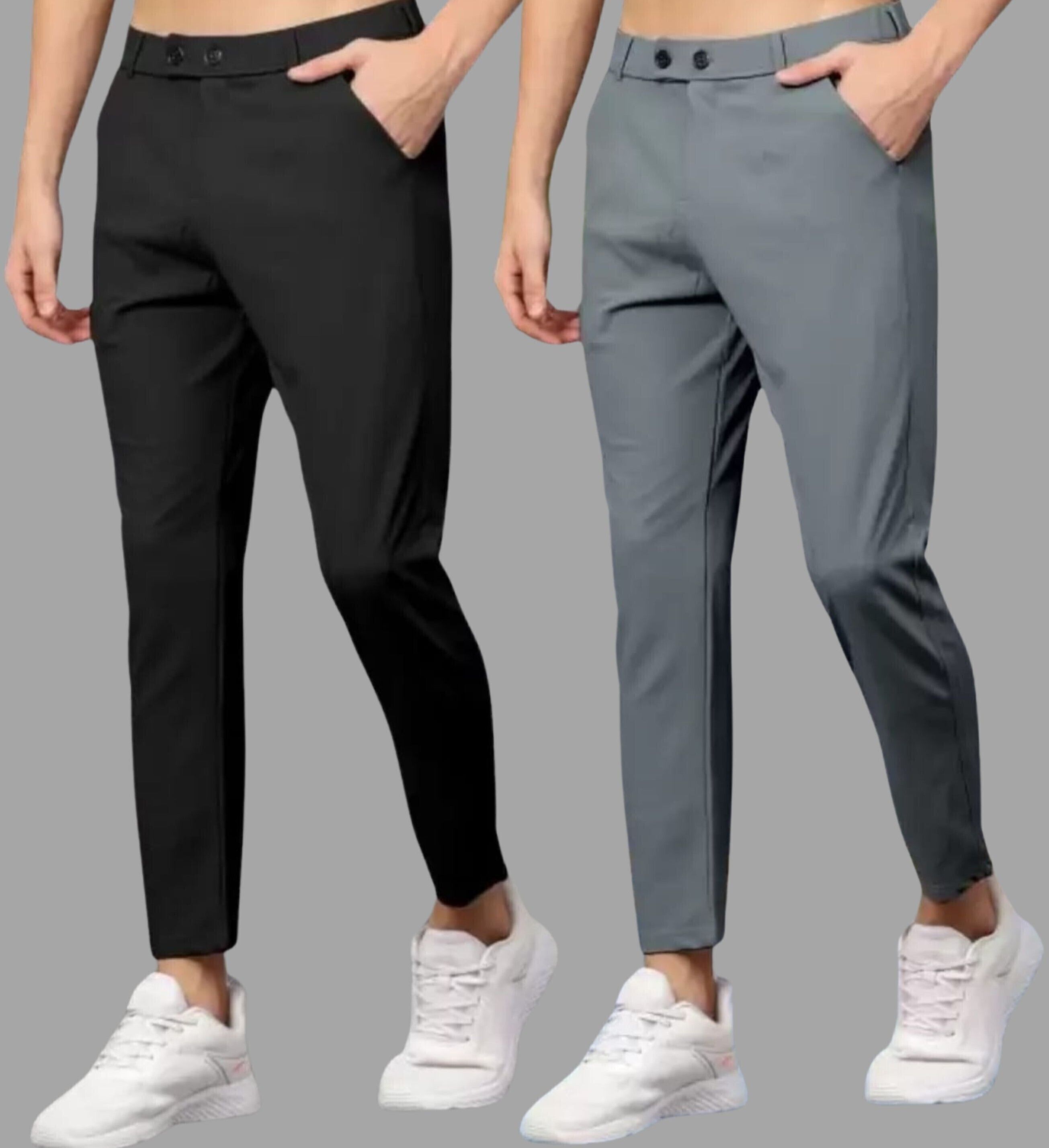sumitgarment Pack of 2 Men Solid Black, Grey Track Pants-picture-12