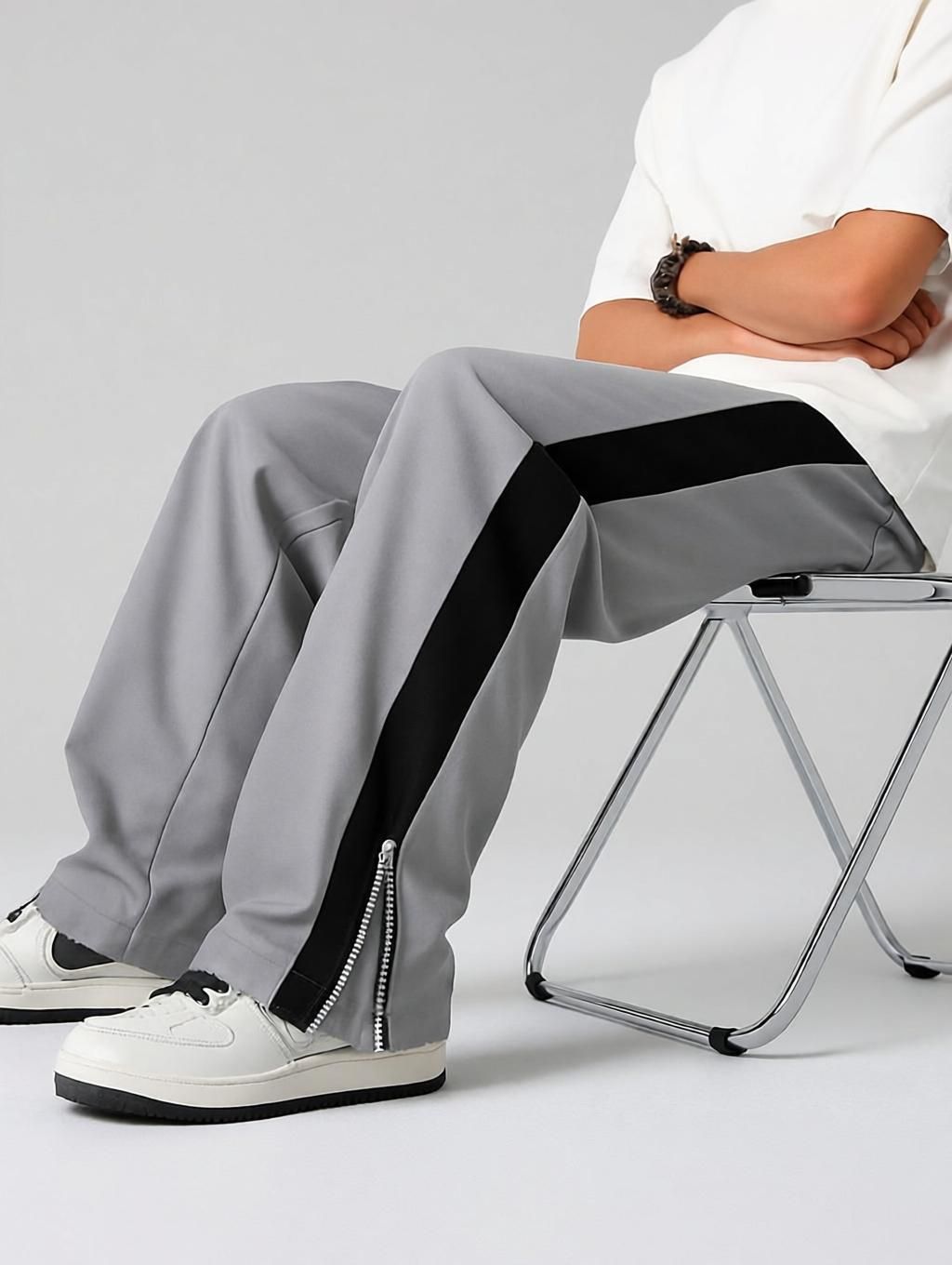 chrome & coral Men Striped Grey Track Pants-picture-18