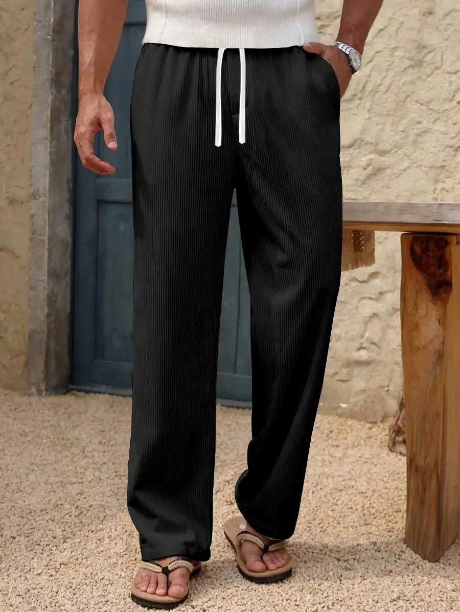 Men Regular Fit Black Polyester Trousers-image-10