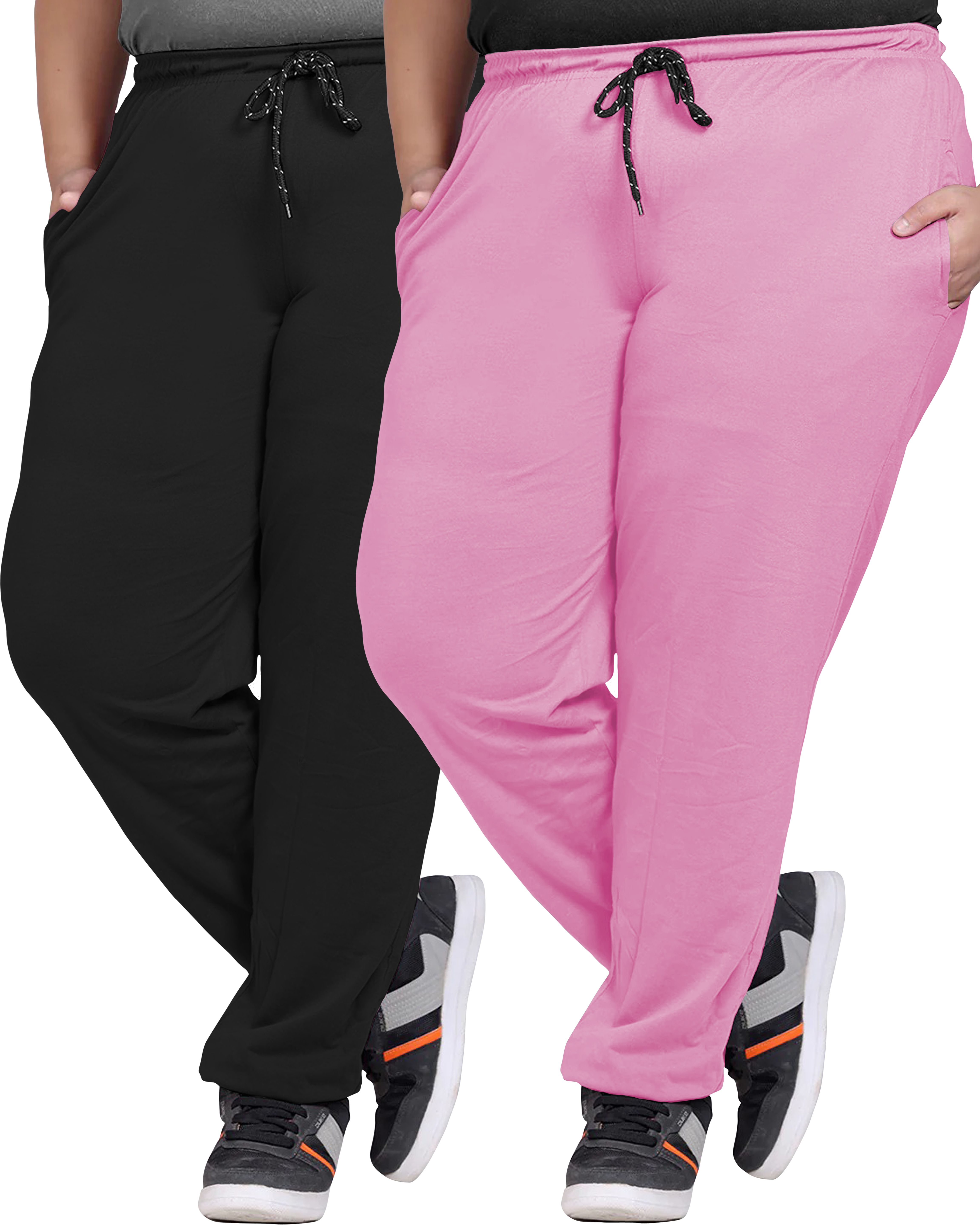 elite soul Pack of 2 Women Solid Black, Pink Track Pants-picture-25