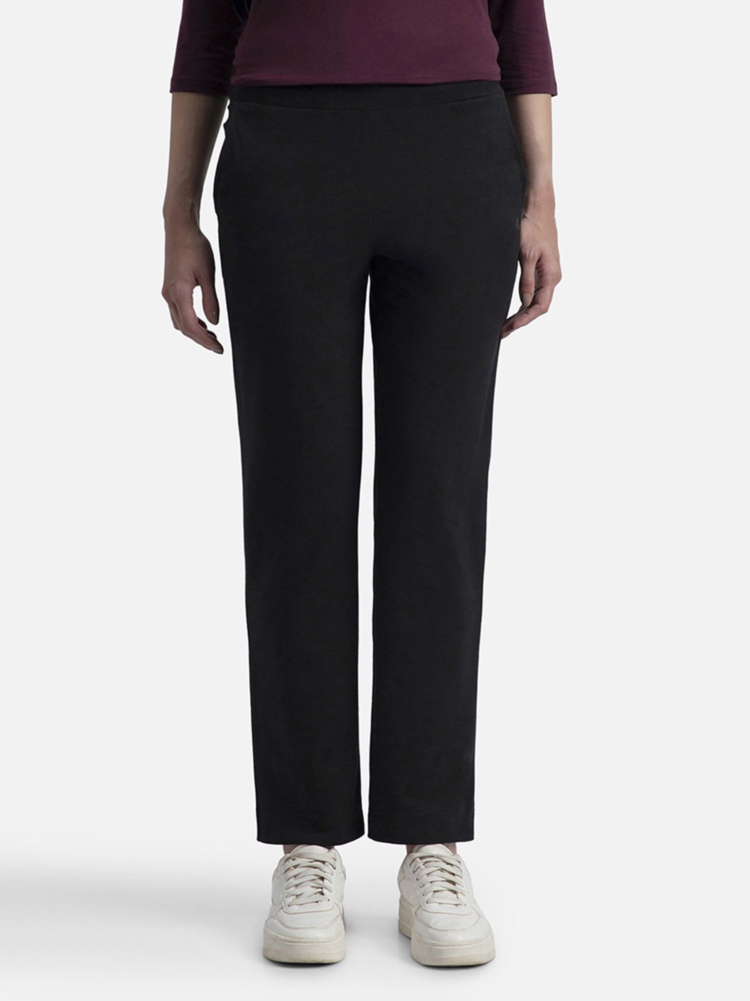 jockey 1302 Super Combed Cotton Elastane Stretch Women Solid Black Track Pants-picture-15