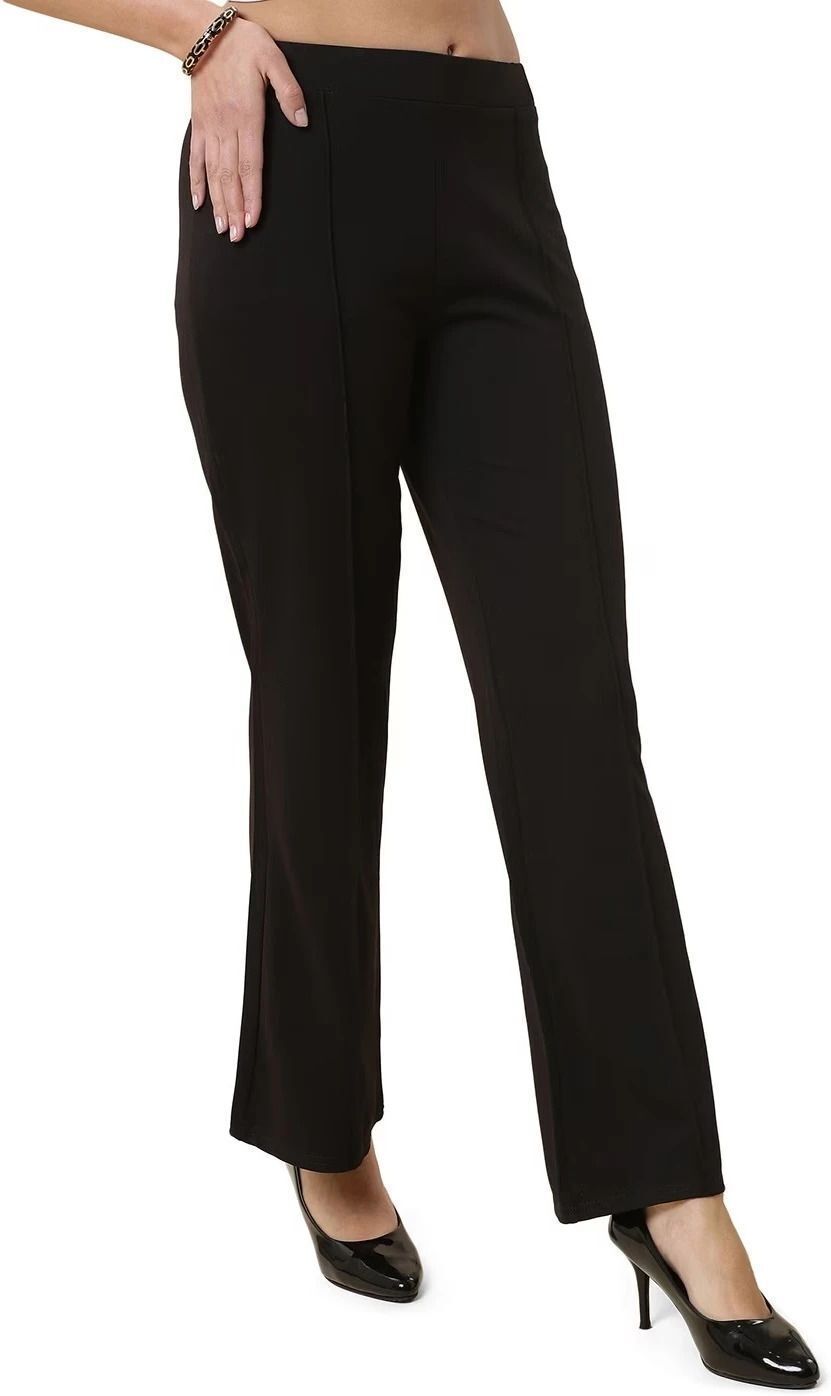 kottin creation Women Regular Fit Black Cotton Blend Trousers-picture-12