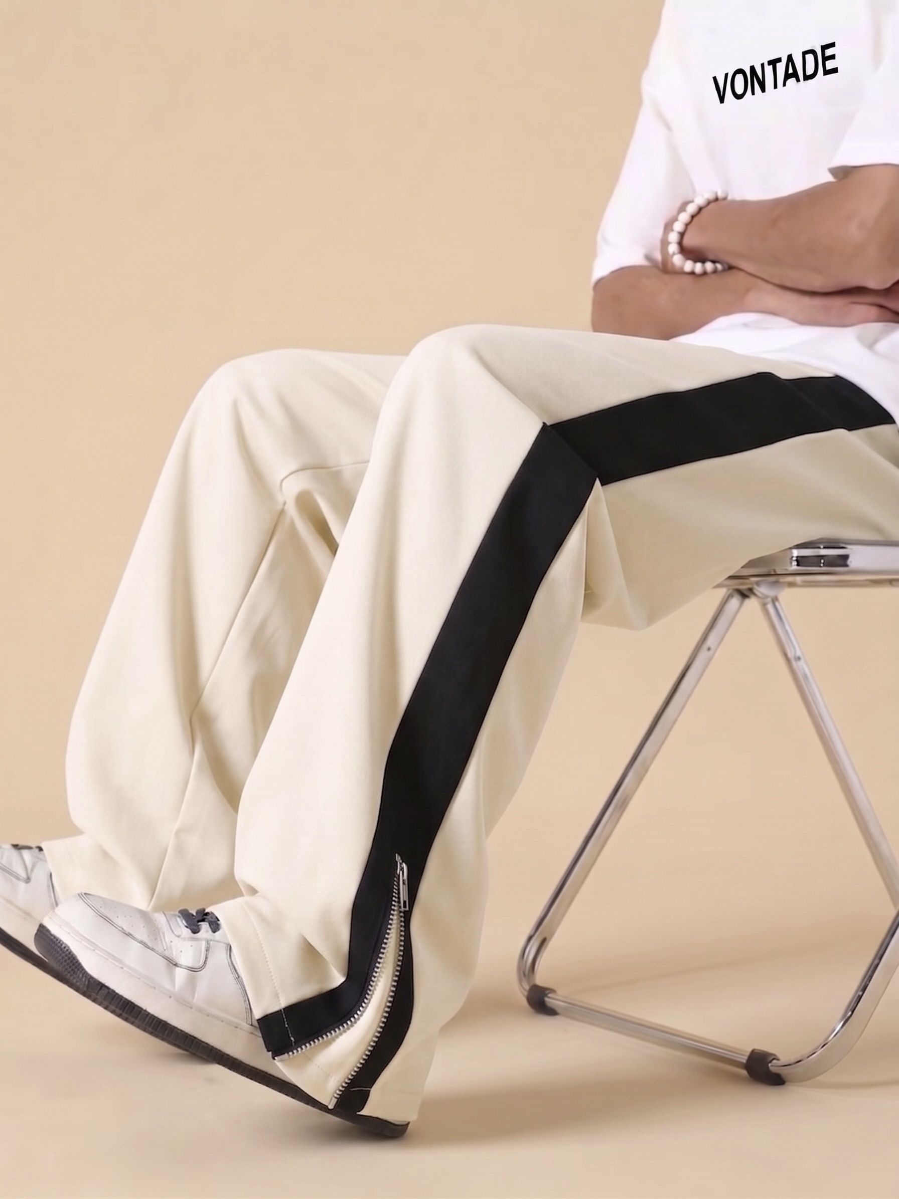 vontade Men Striped, Colorblock Beige Track Pants-picture-10