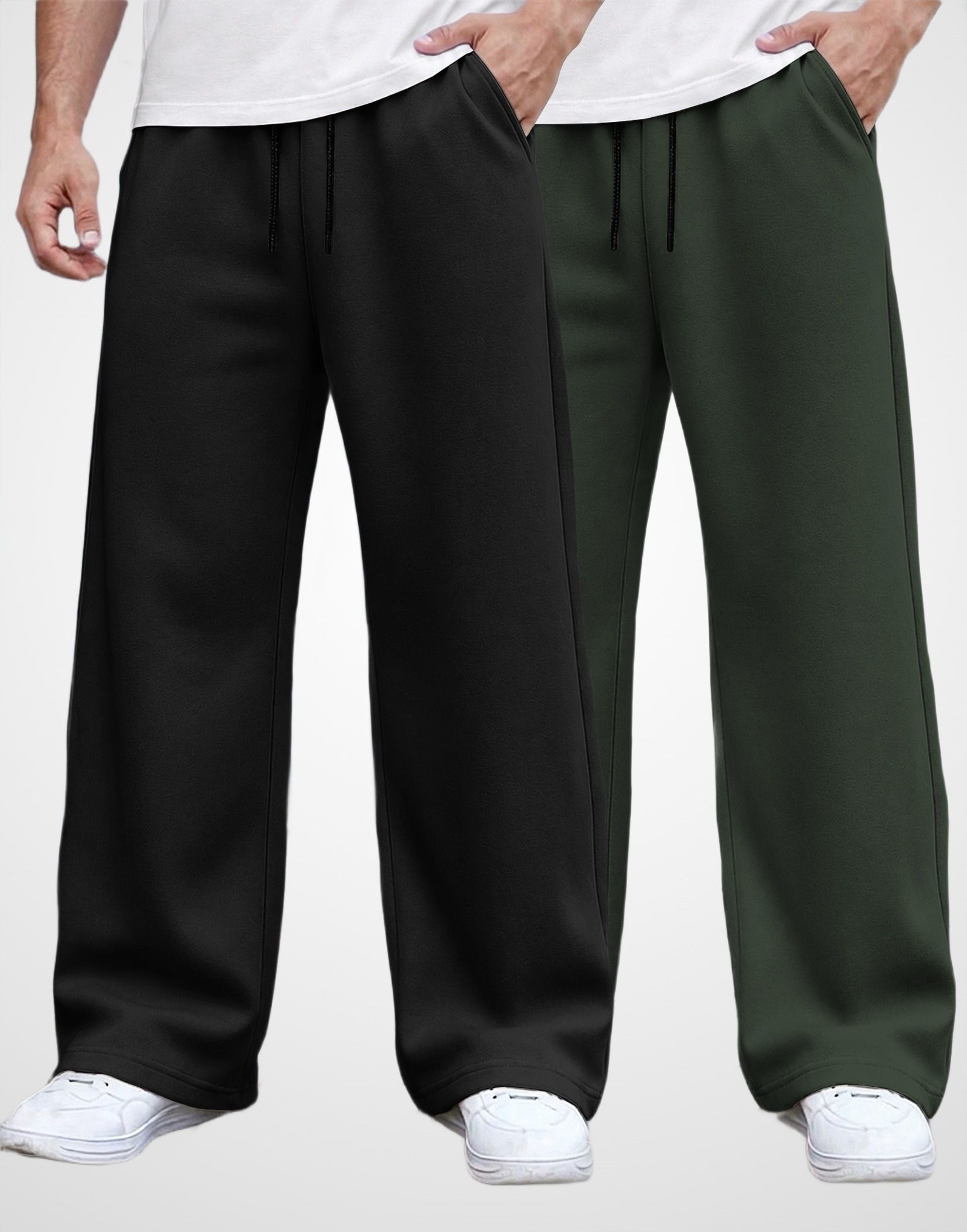 madbros Pack of 2 Men Solid Black, Olive Track Pants-picture-8