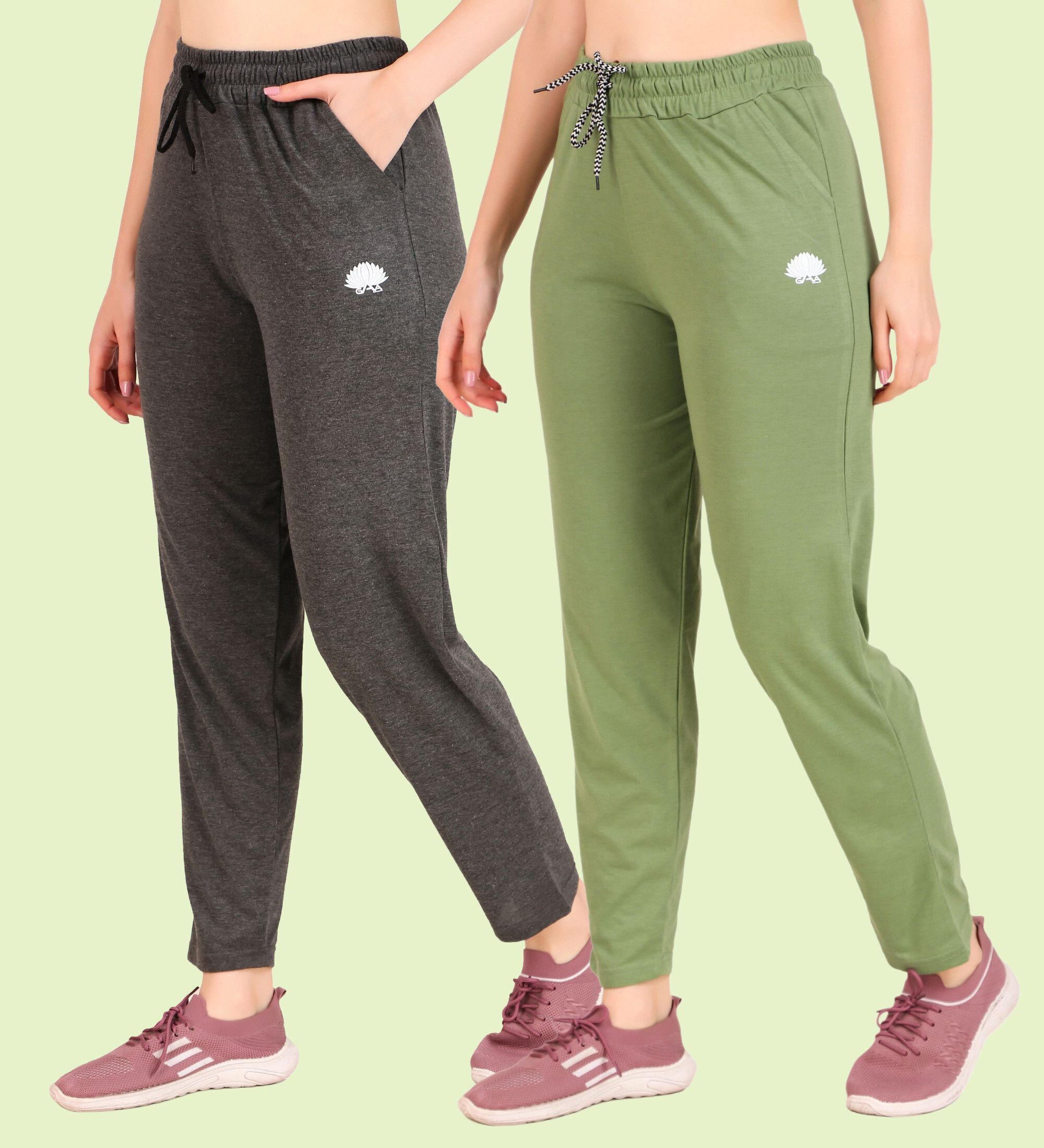 gaa Pack of 2 Women Solid Grey, Green Track Pants-picture-15
