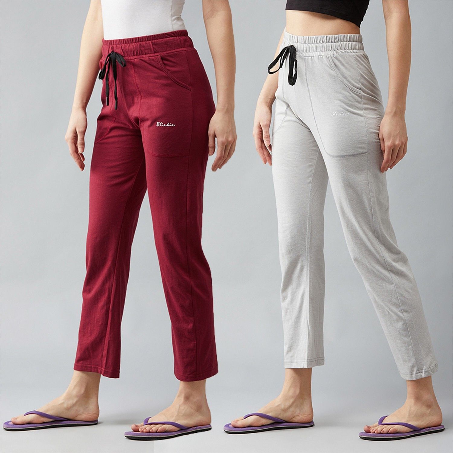 blinkin Pack of 2 Women Solid Maroon, Grey Track Pants-picture-21
