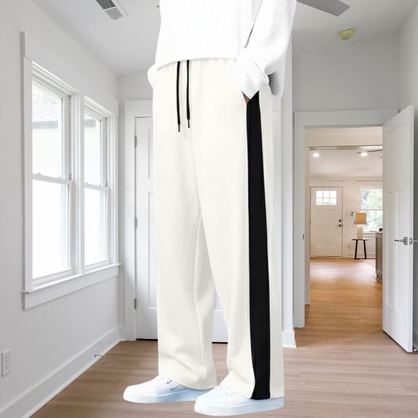 yanexa Men Striped White Track Pants-picture-25