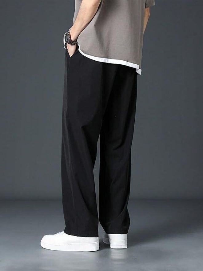 Men Regular Fit, Loose Fit Black Cotton Blend Trousers-image-11