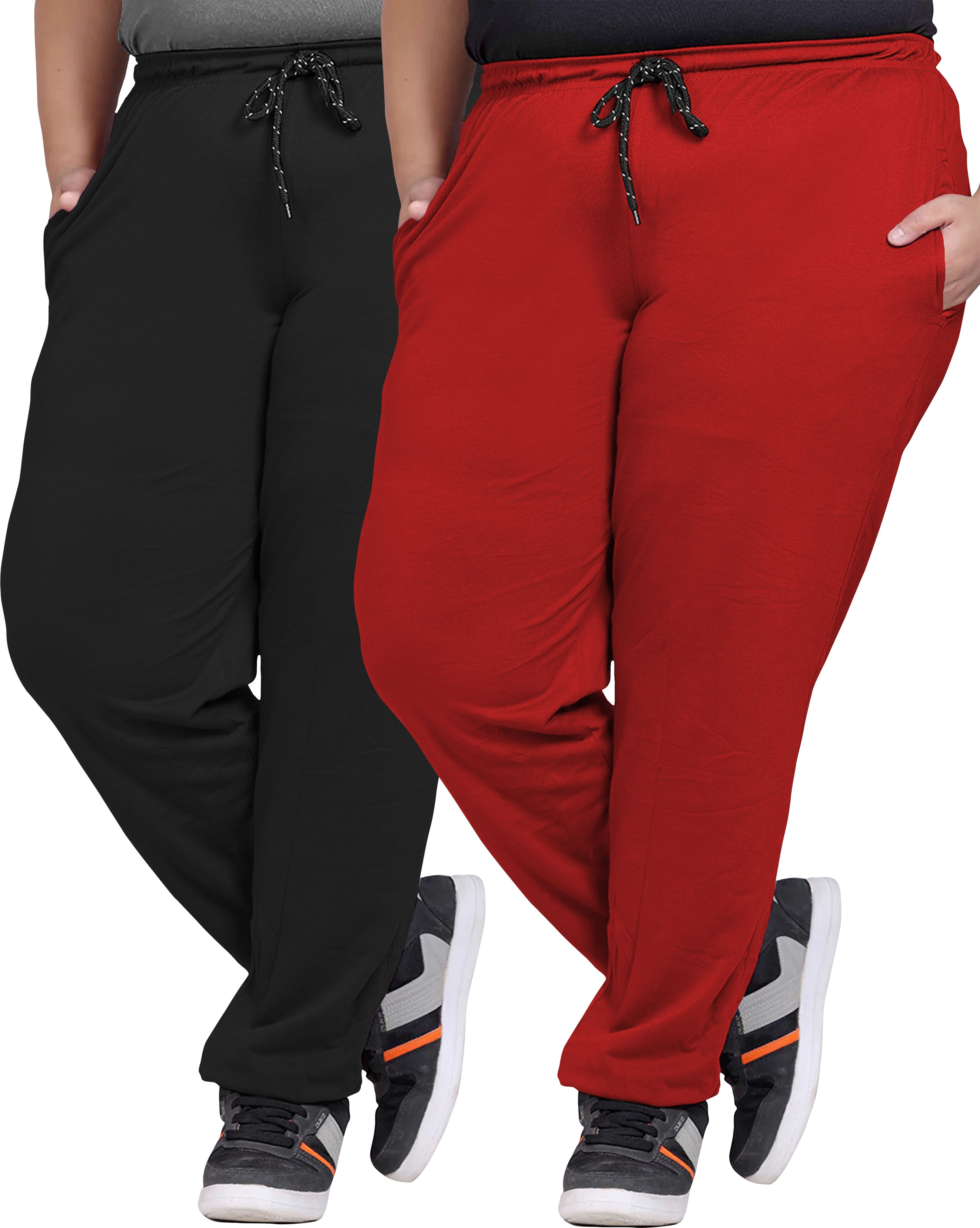 elite soul Pack of 2 Women Solid Black, Red Track Pants-picture-29