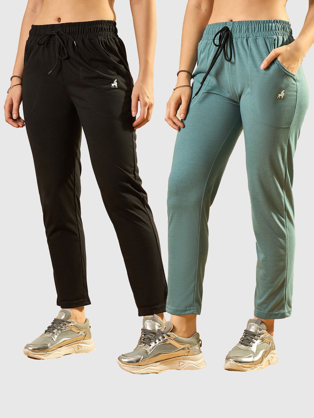 modeve Pack of 2 Women Solid Black, Green Track Pants-picture-24