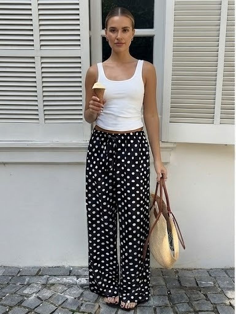 Women Polka Print Black Track Pants-image-32