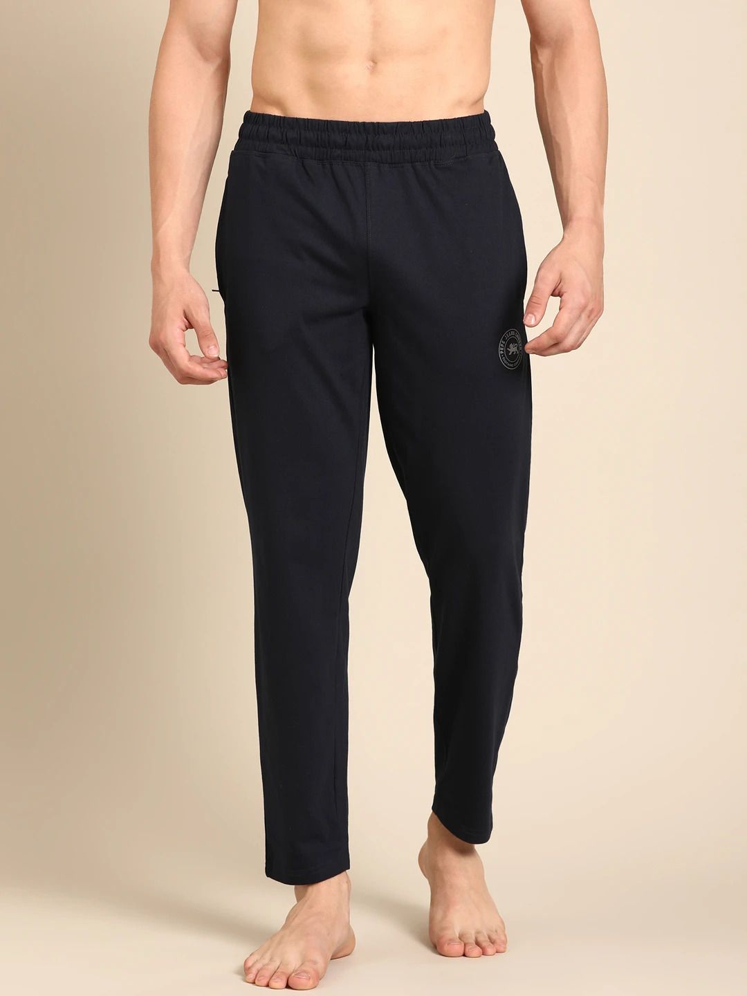 Men Solid Dark Blue Track Pants-image-3
