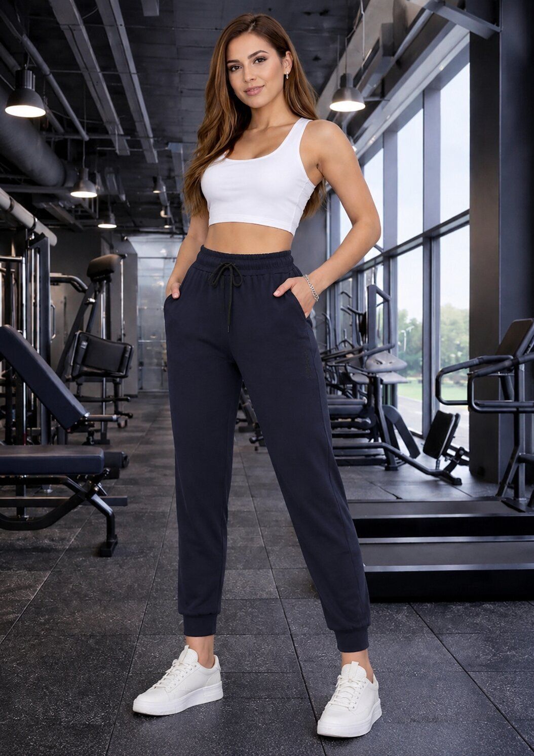 Women Solid Dark Blue Track Pants-image-16