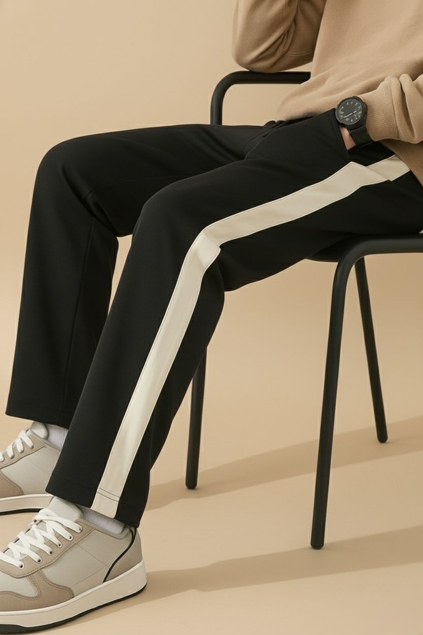 Men Solid, Striped Black Track Pants