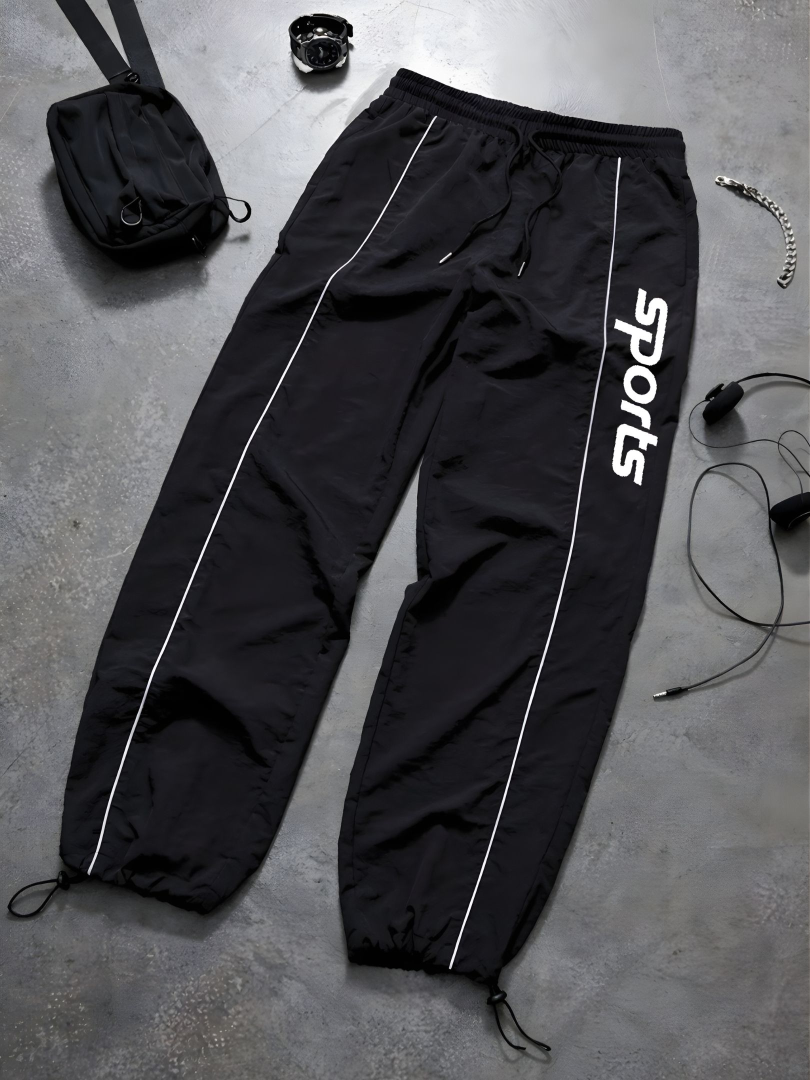 povaxpo Men Printed, Striped Black Track Pants-picture-14
