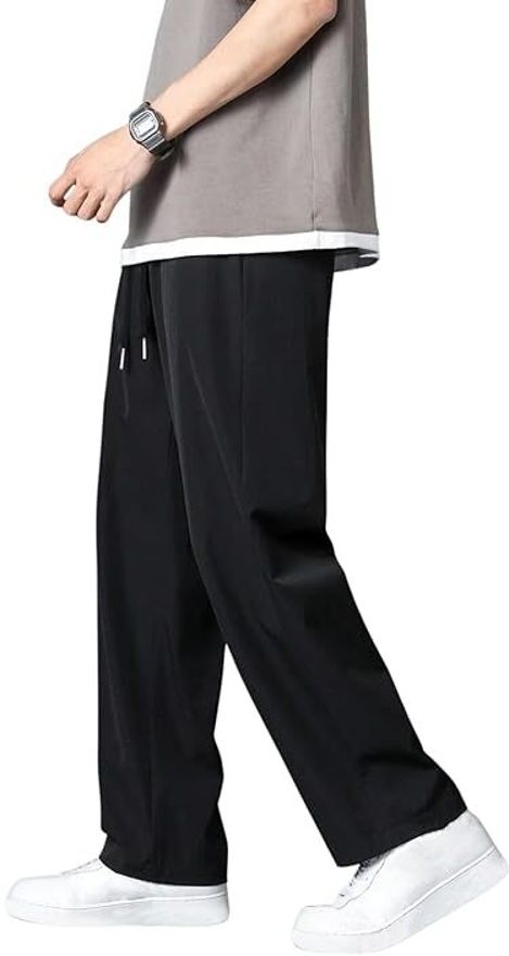 Men Loose Fit, Regular Fit Black Cotton Blend Trousers-image-17