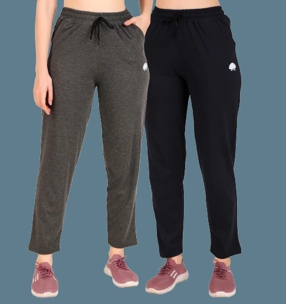 gaa Pack of 2 Women Solid Grey, Dark Blue Track Pants-picture-27