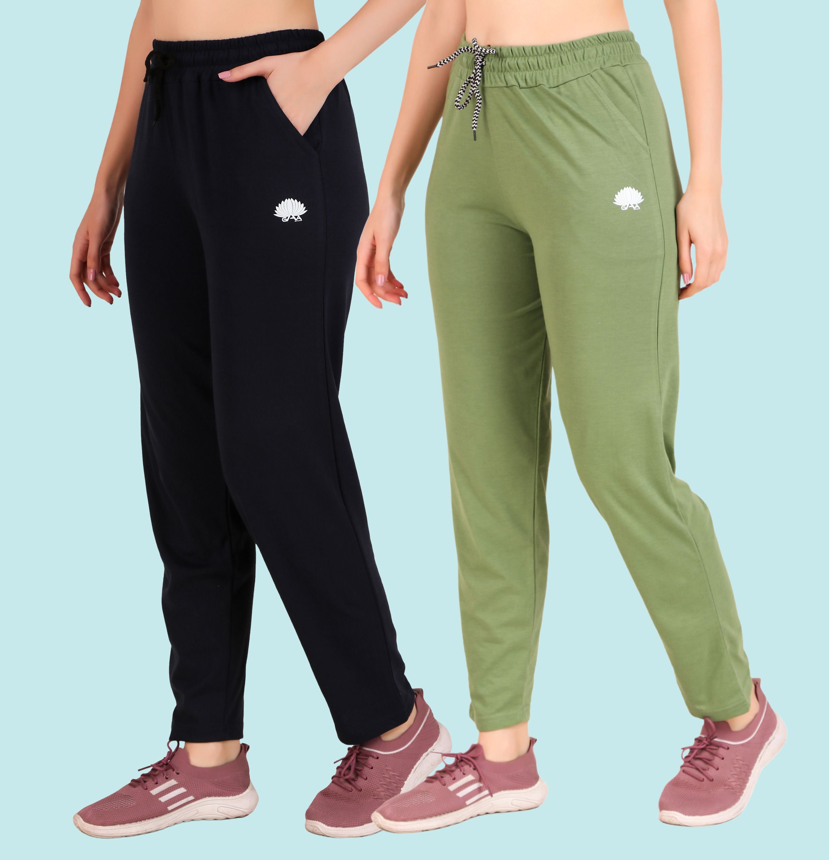 gaa Pack of 2 Women Solid Dark Blue, Light Green Track Pants-picture-26