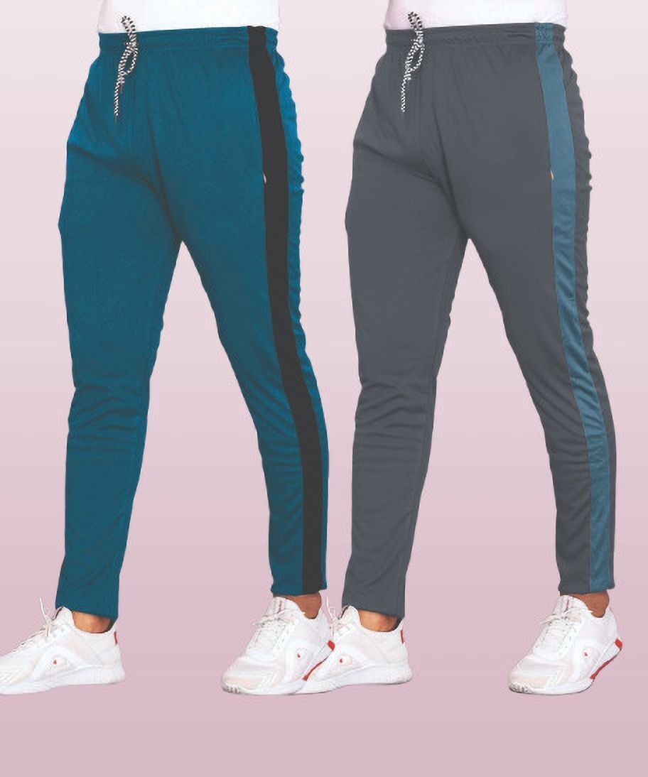 Pack of 2 Men Colorblock Grey, Blue Track Pants-image-33