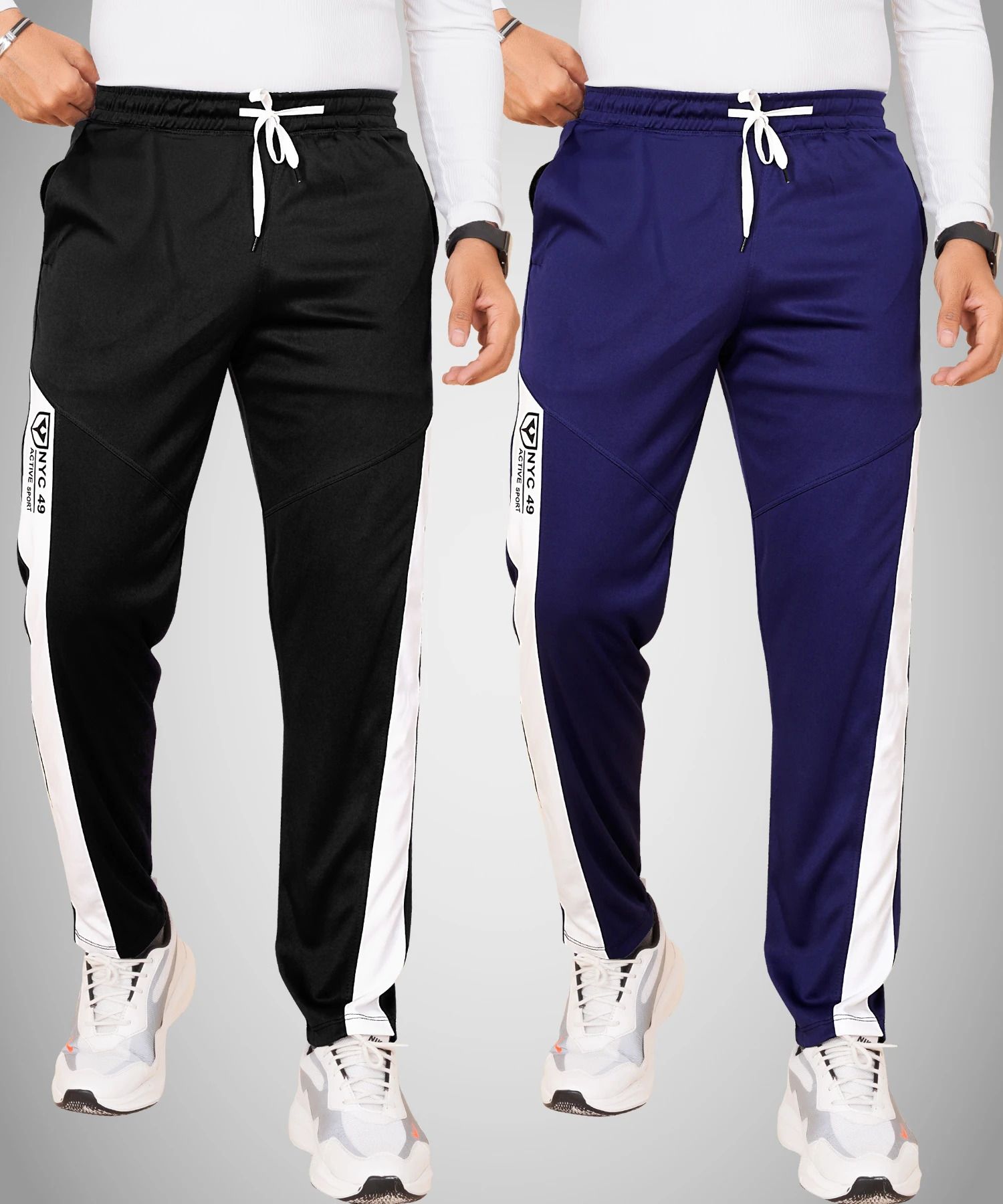 Pack of 2 Men Colorblock Black, Blue Track Pants-image-43