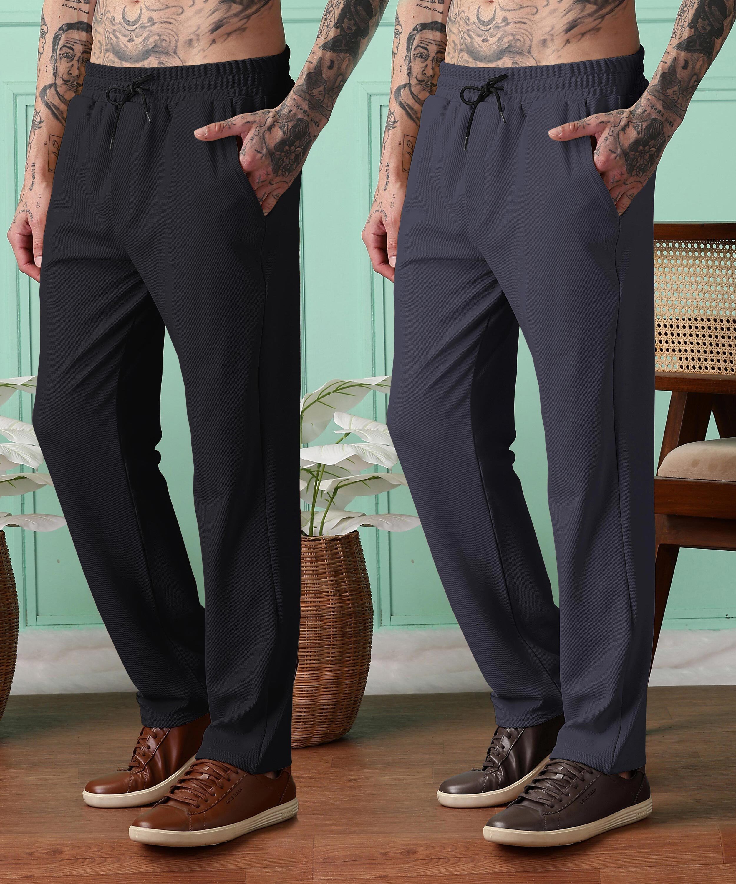 foxter Pack of 2 Men Solid Black, Grey Track Pants-picture-10