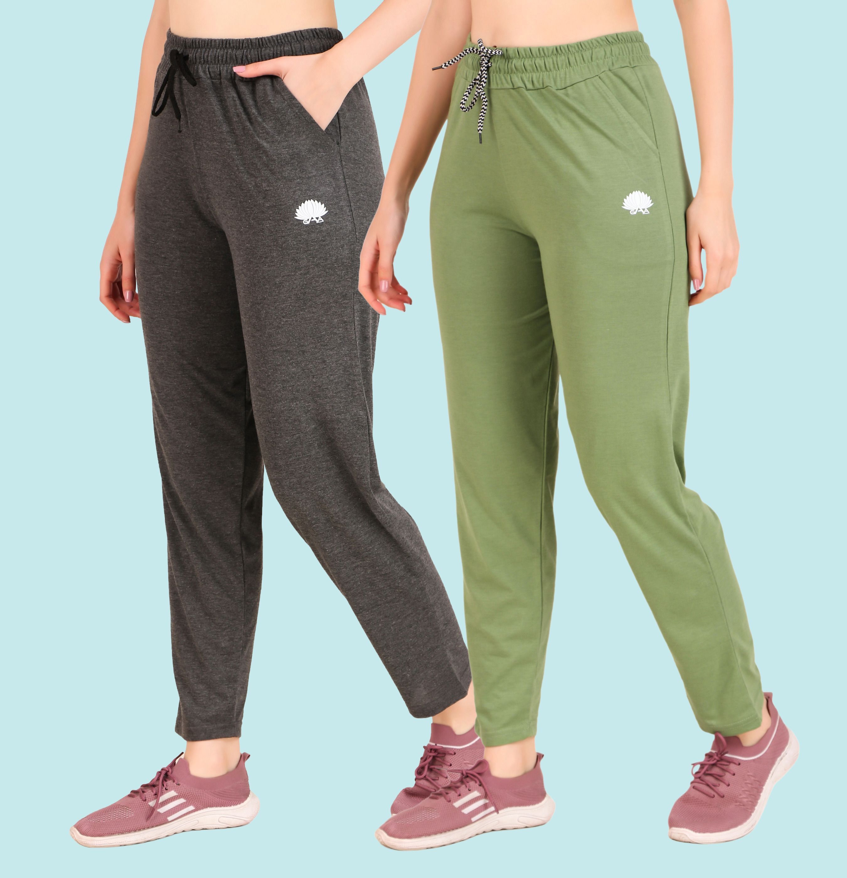 gaa Pack of 2 Women Solid Grey, Light Green Track Pants-picture-40