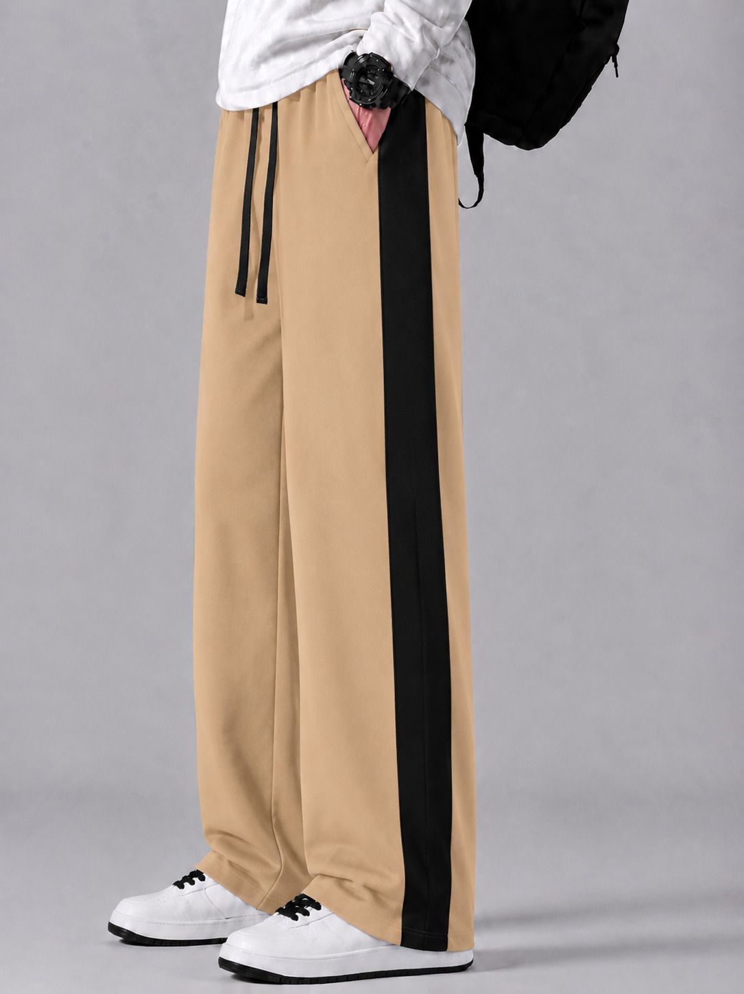 mozero Men Striped Gold, White Track Pants-picture-17