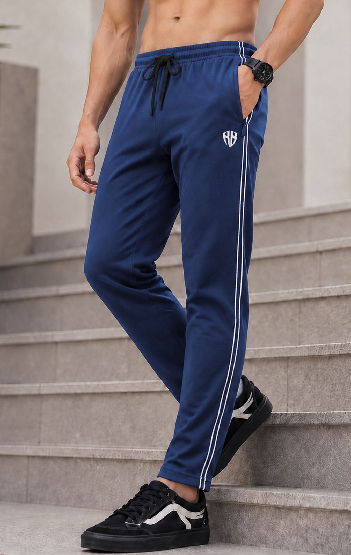Men Solid Blue Track Pants-image-49