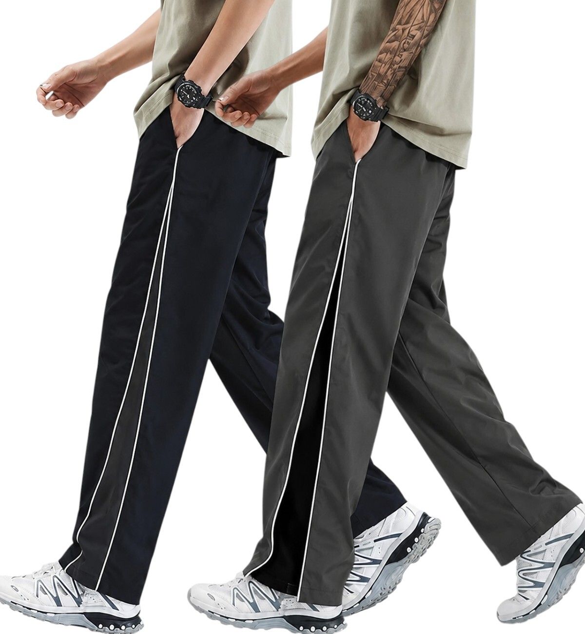 amarcom Pack of 2 Men Striped Black, Grey Track Pants-picture-16