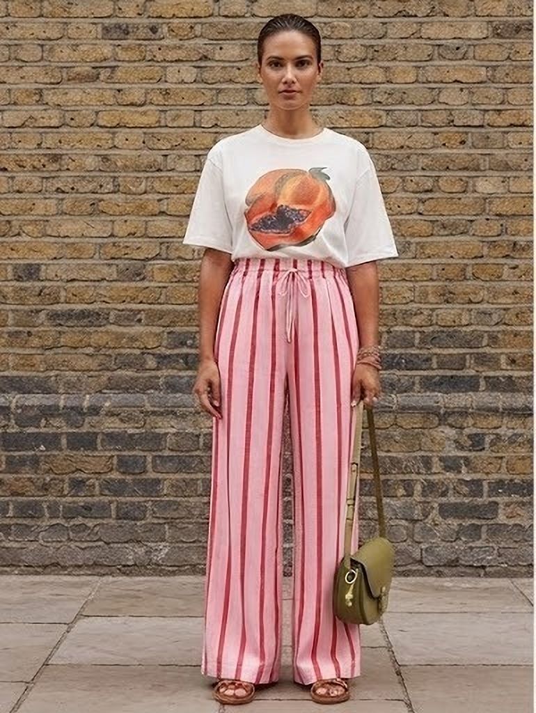 Women Striped Pink Track Pants-image-36