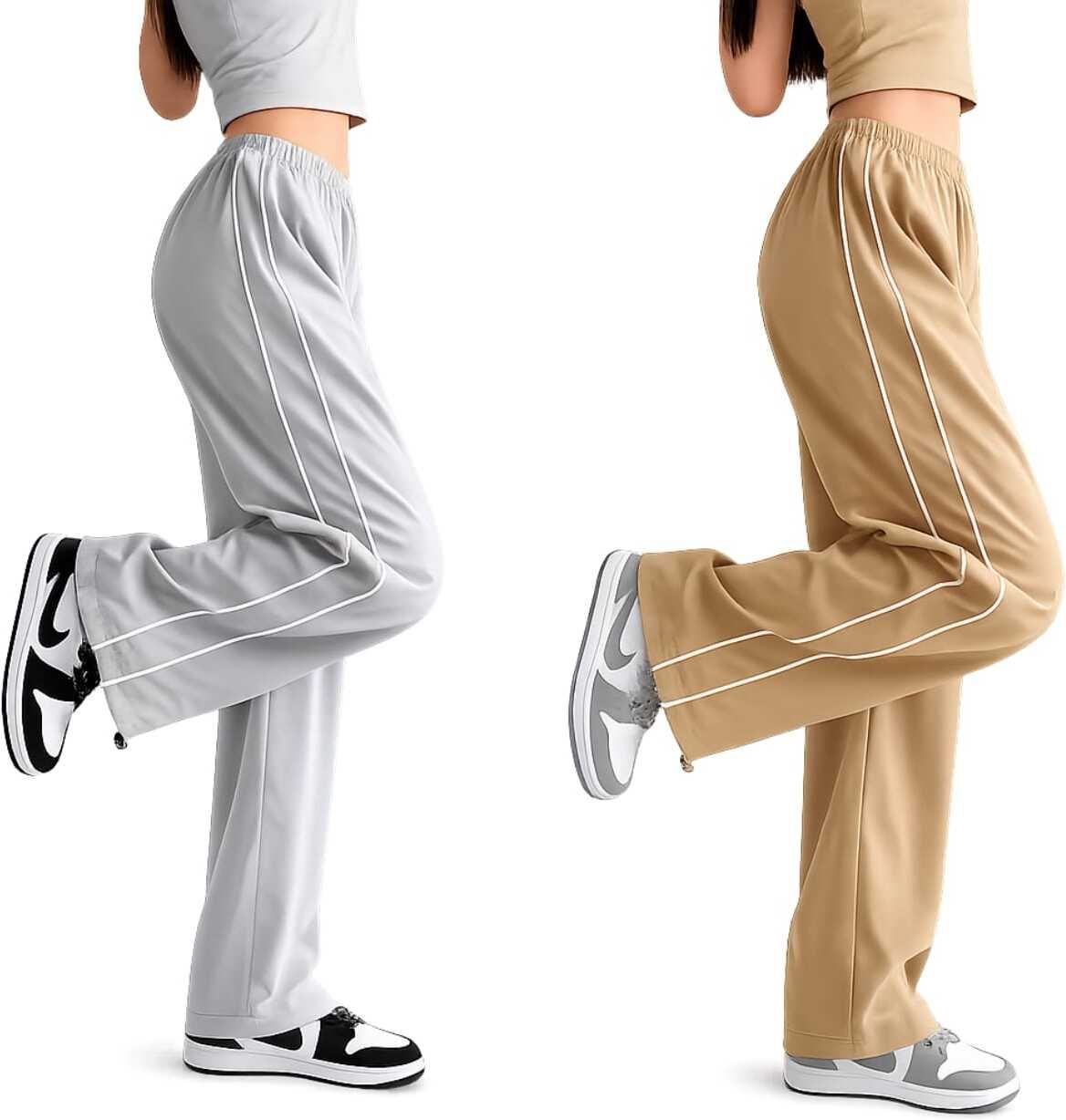 flipon Pack of 2 Women Striped Black, Beige Track Pants-picture-12