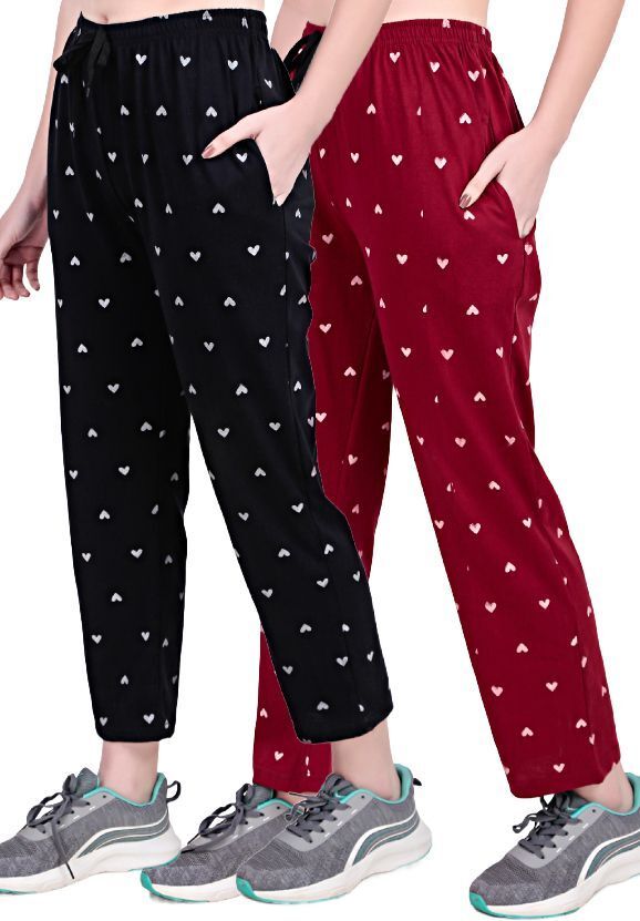 fashionshivi Pack of 2 Women Printed Black, Maroon Track Pants-picture-17
