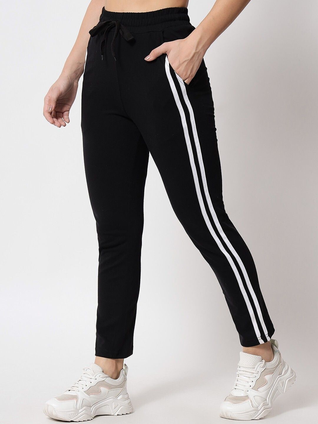 trendefy Women Solid, Striped Black Track Pants-picture-26