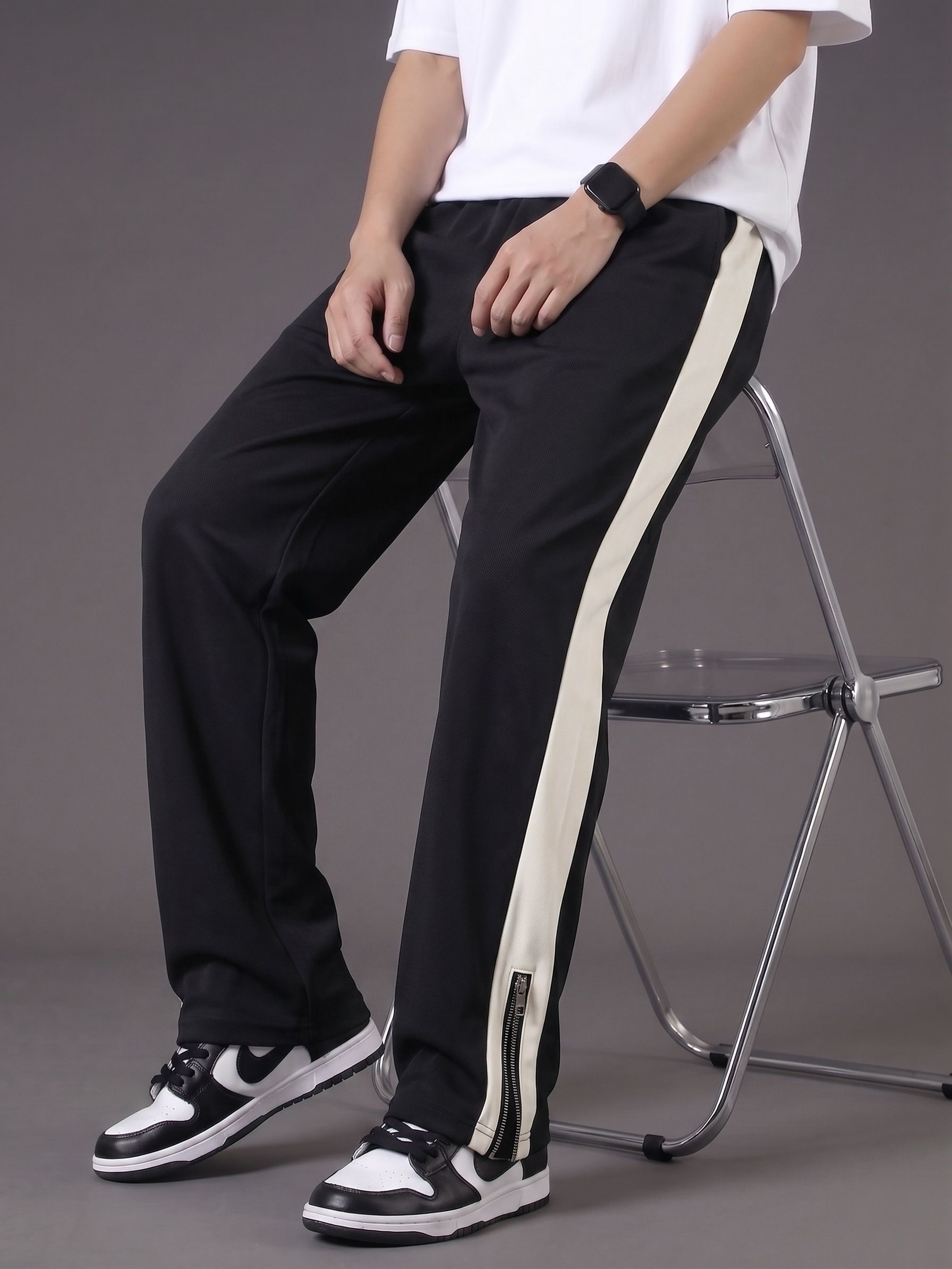 vontade Men Colorblock Black Track Pants-picture-1