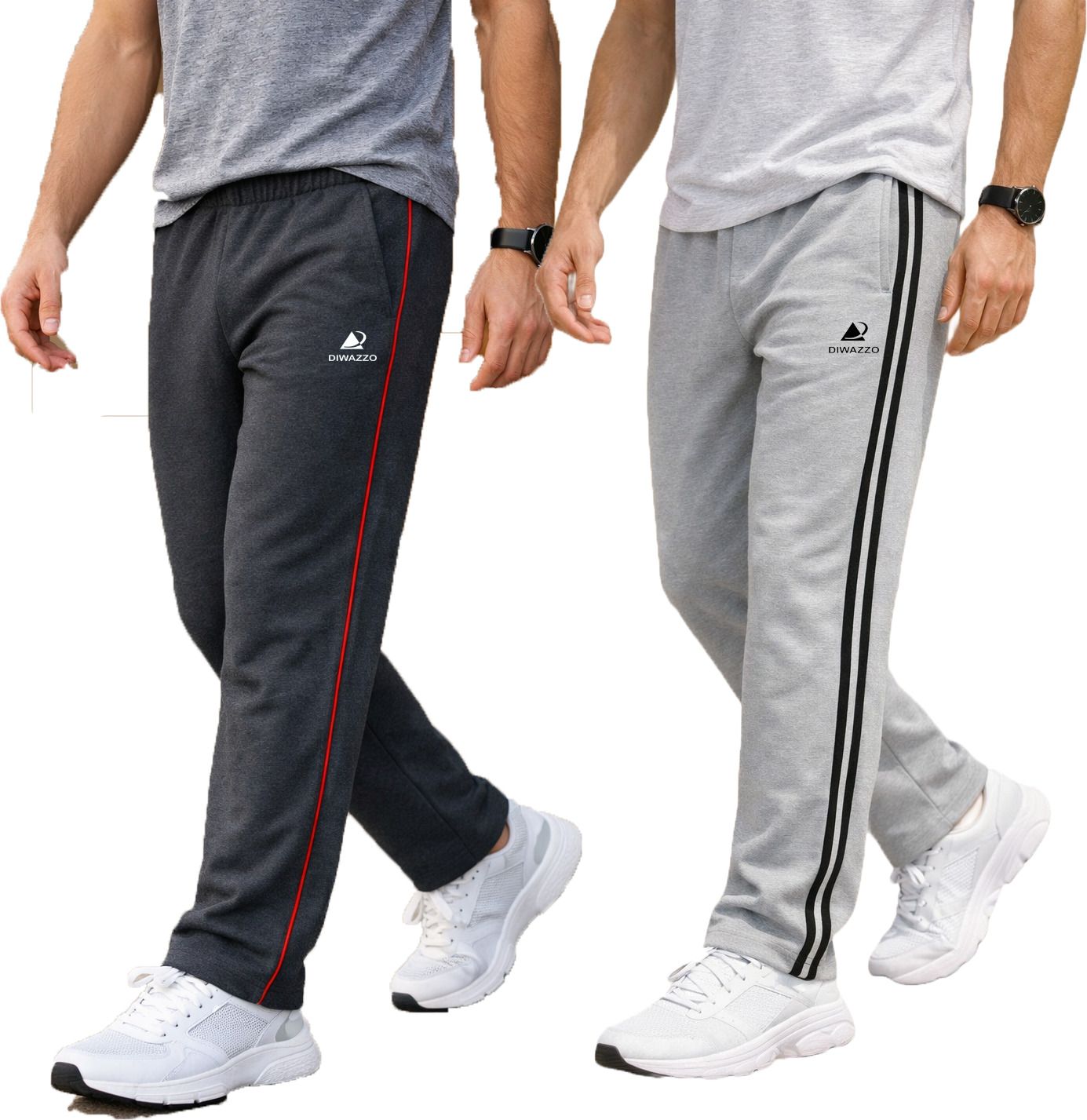 diwazzo Pack of 2 Men Striped Grey, Silver Track Pants-picture-25
