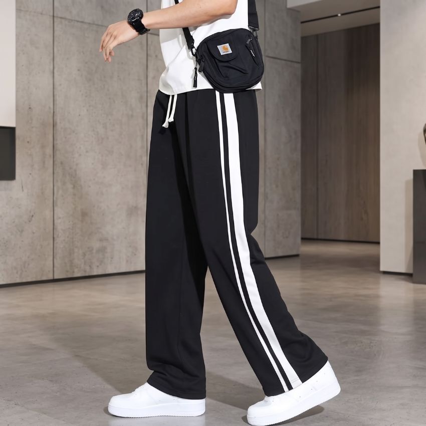 yanexa Men Striped Black Track Pants-picture-29