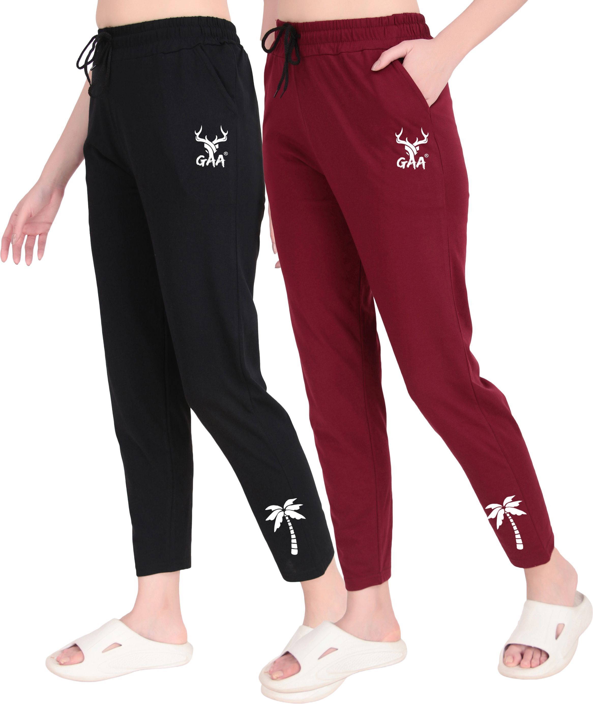 gaa Pack of 2 Women Solid Black, Maroon Track Pants-picture-41