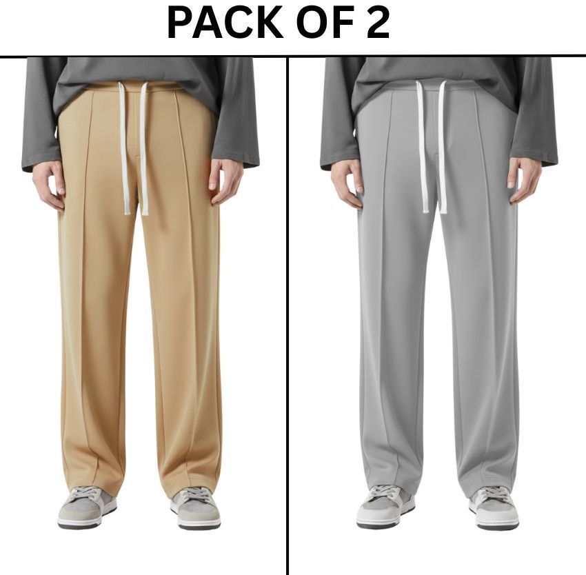 vivek Pack of 2 Men Solid Beige, Grey Track Pants-picture-30