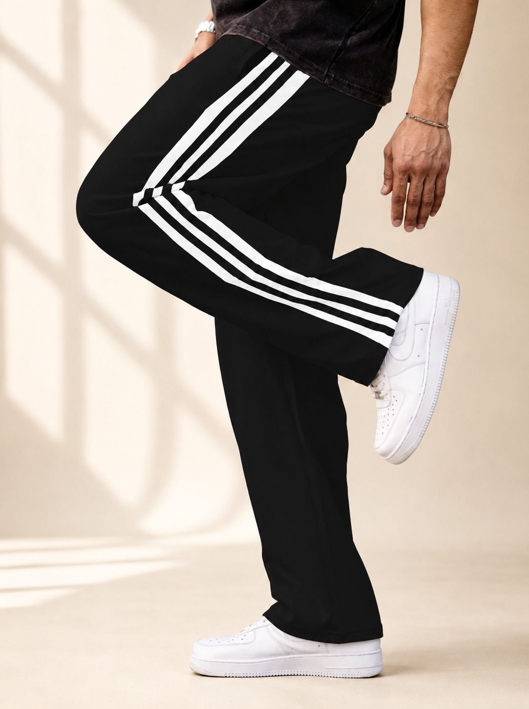 athflex Men Striped Black, White Track Pants-picture-12