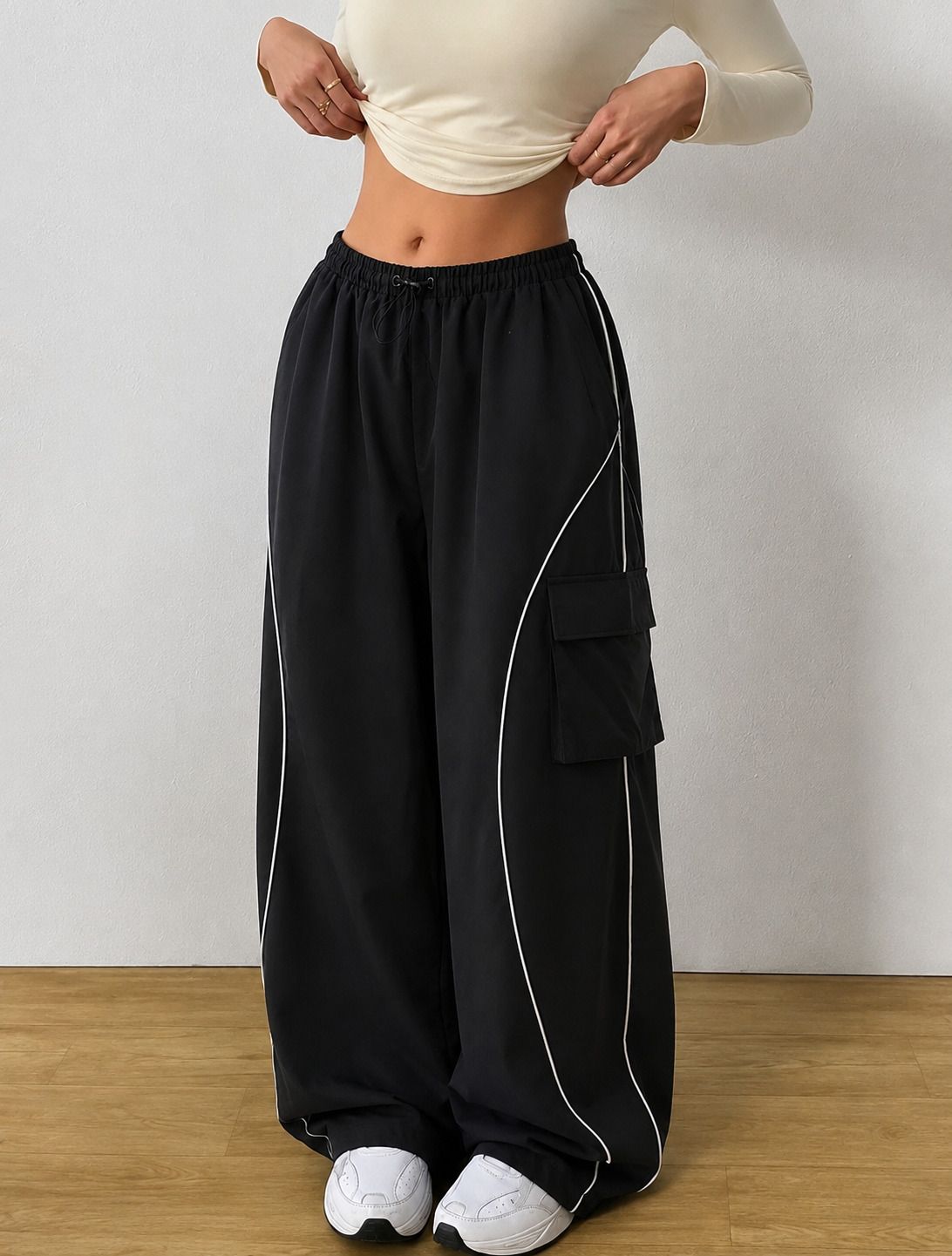 1stlov Women Striped Black Track Pants-picture-13