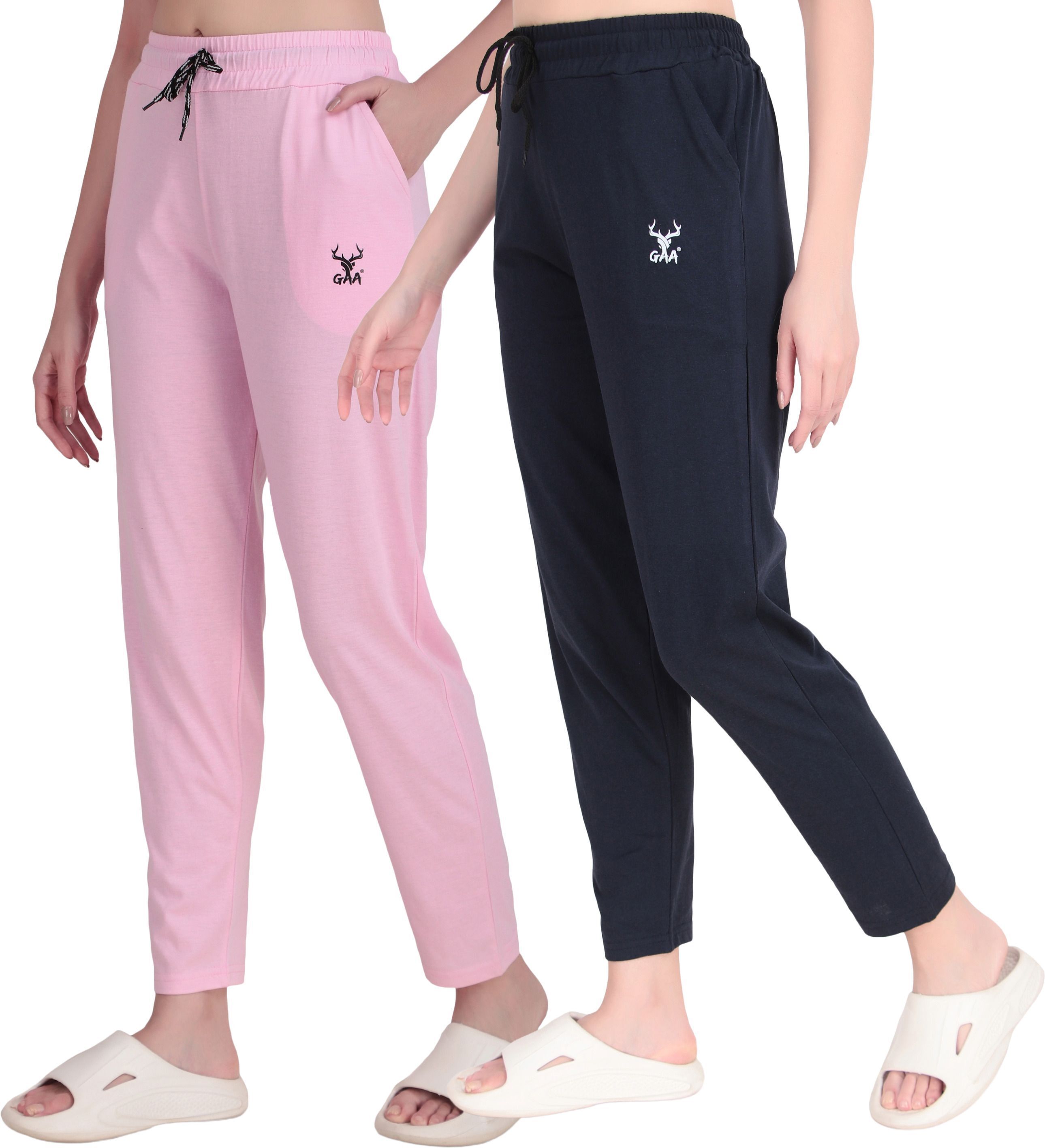 gaa Pack of 2 Women Solid Pink, Dark Blue Track Pants-picture-10