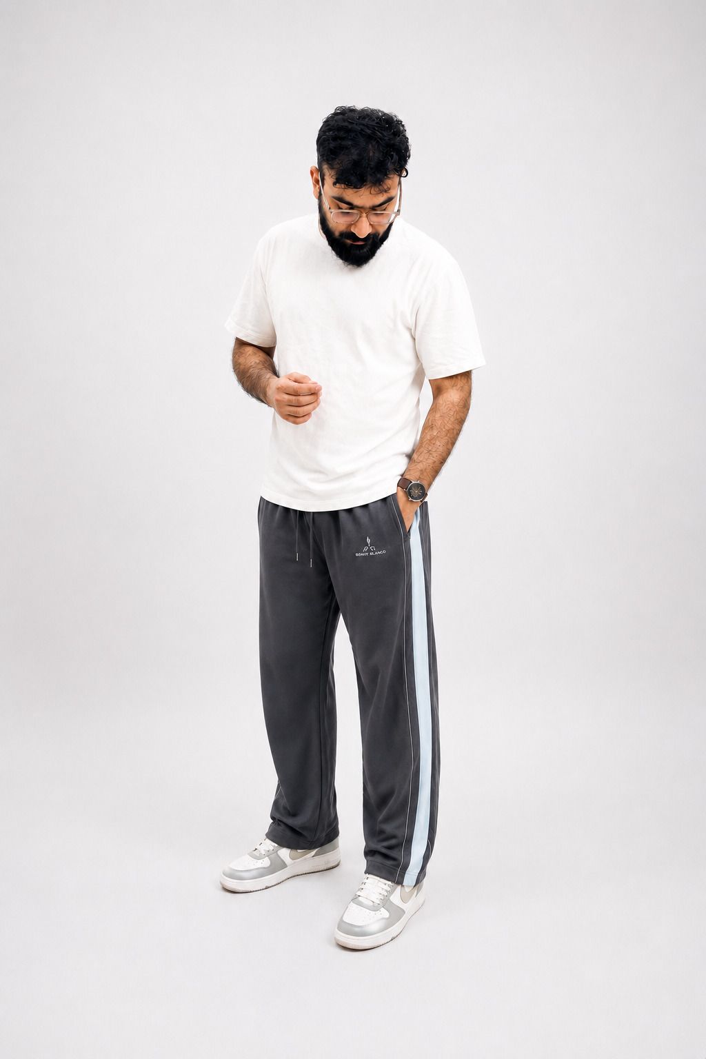 benny blanco Men Solid, Embroidered, Striped Grey Track Pants-picture-40