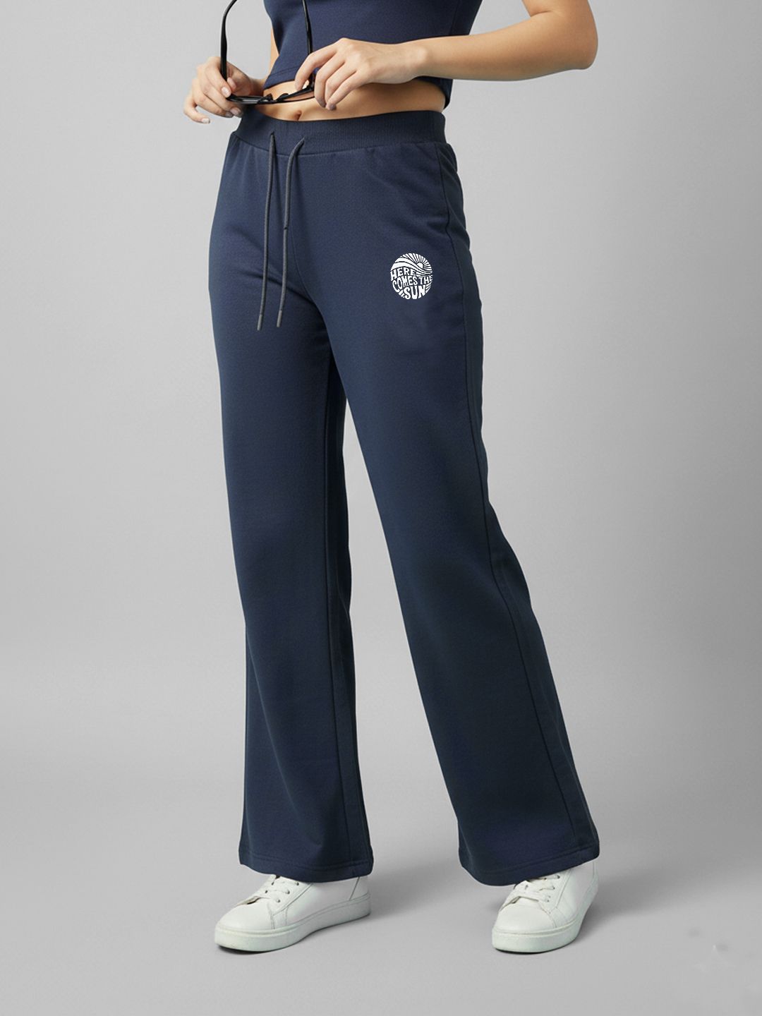Women Printed Dark Blue Track Pants-image-0