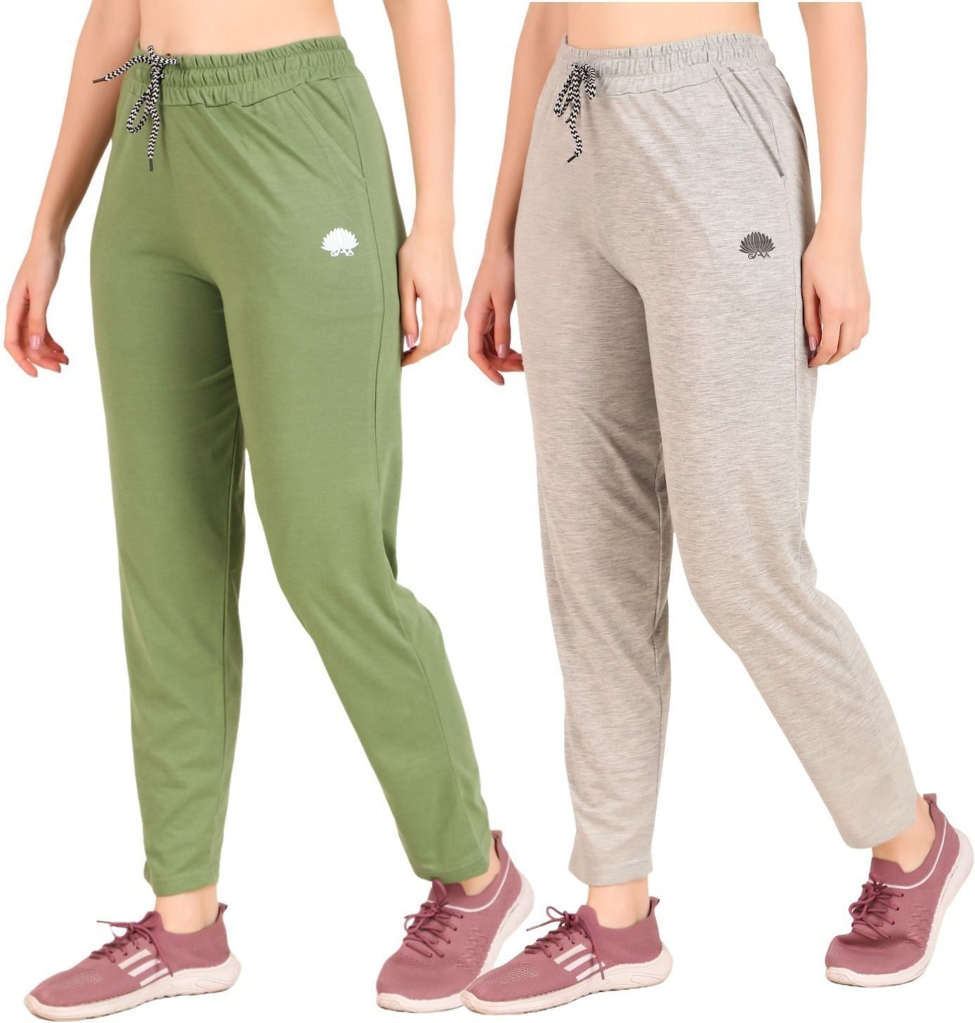 gaa Pack of 2 Women Solid Grey, Light Green Track Pants-picture-8