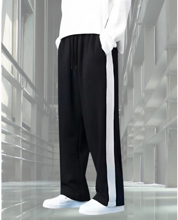 yanexa Men Striped Black Track Pants-picture-33