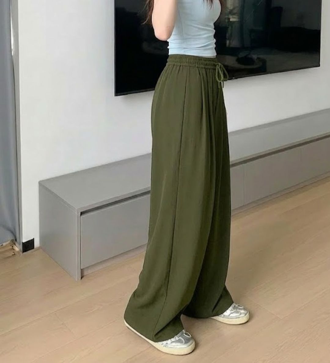 Women Solid Olive Track Pants-image-19