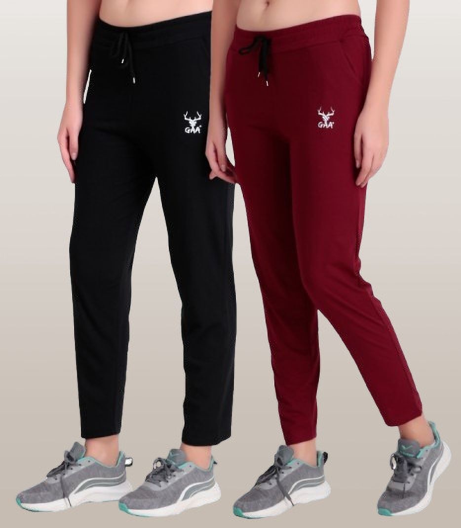 gaa Pack of 2 Women Solid Black, Red Track Pants-picture-31