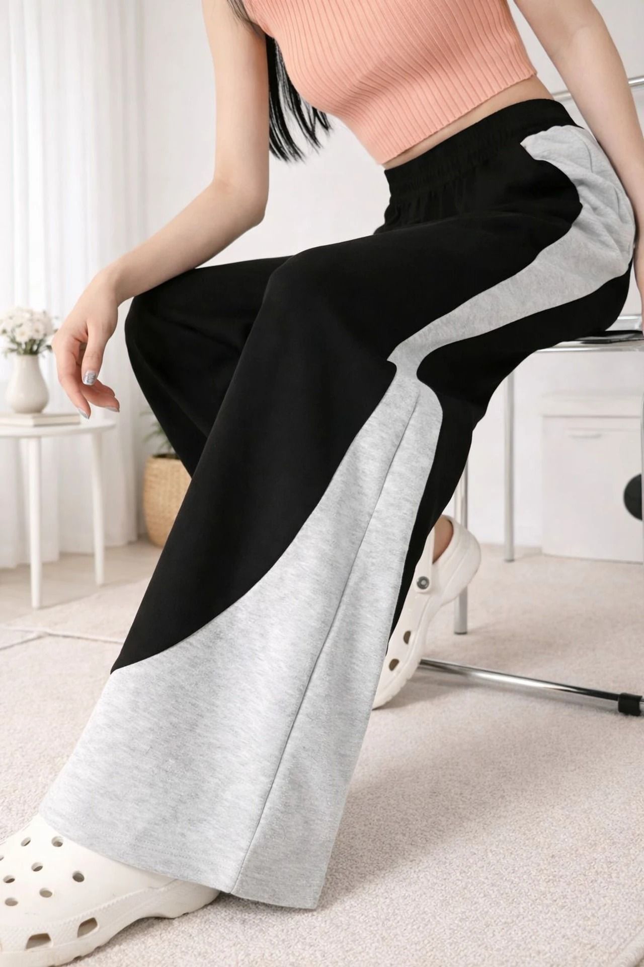 imsa moda Women Colorblock Black Track Pants-picture-19