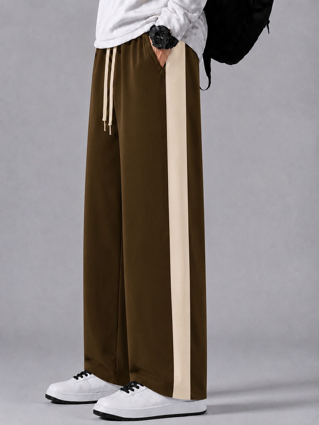 mozero Men Striped Brown, Beige Track Pants-picture-38